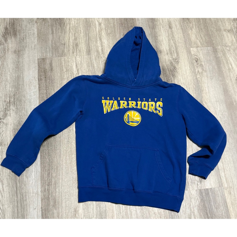 NBA Golden State Warriors Youth Hoodie Blue Yellow Logo Pullover Size M 10/12